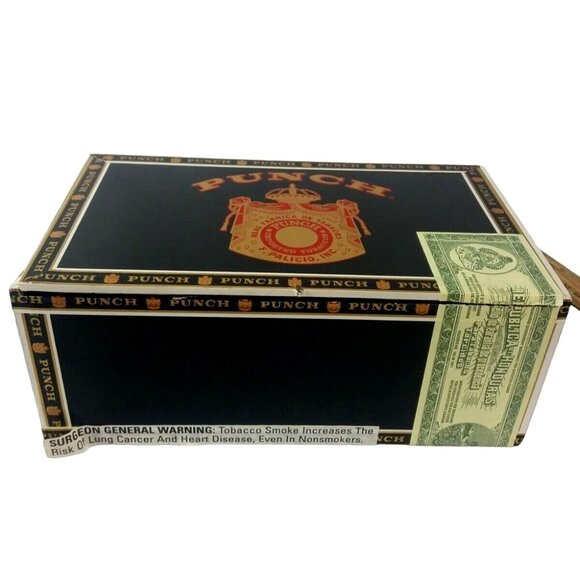 Punch Cigar Box Craft Storage Empty Room Decor Black Gold Red Wooden Display - Picture 3 of 9